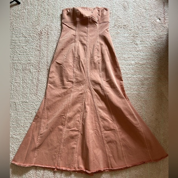 NWT Anthropologie Pilcro Icon Fluted Denim Midi Dress Size Small Coral - Picture 13 of 14